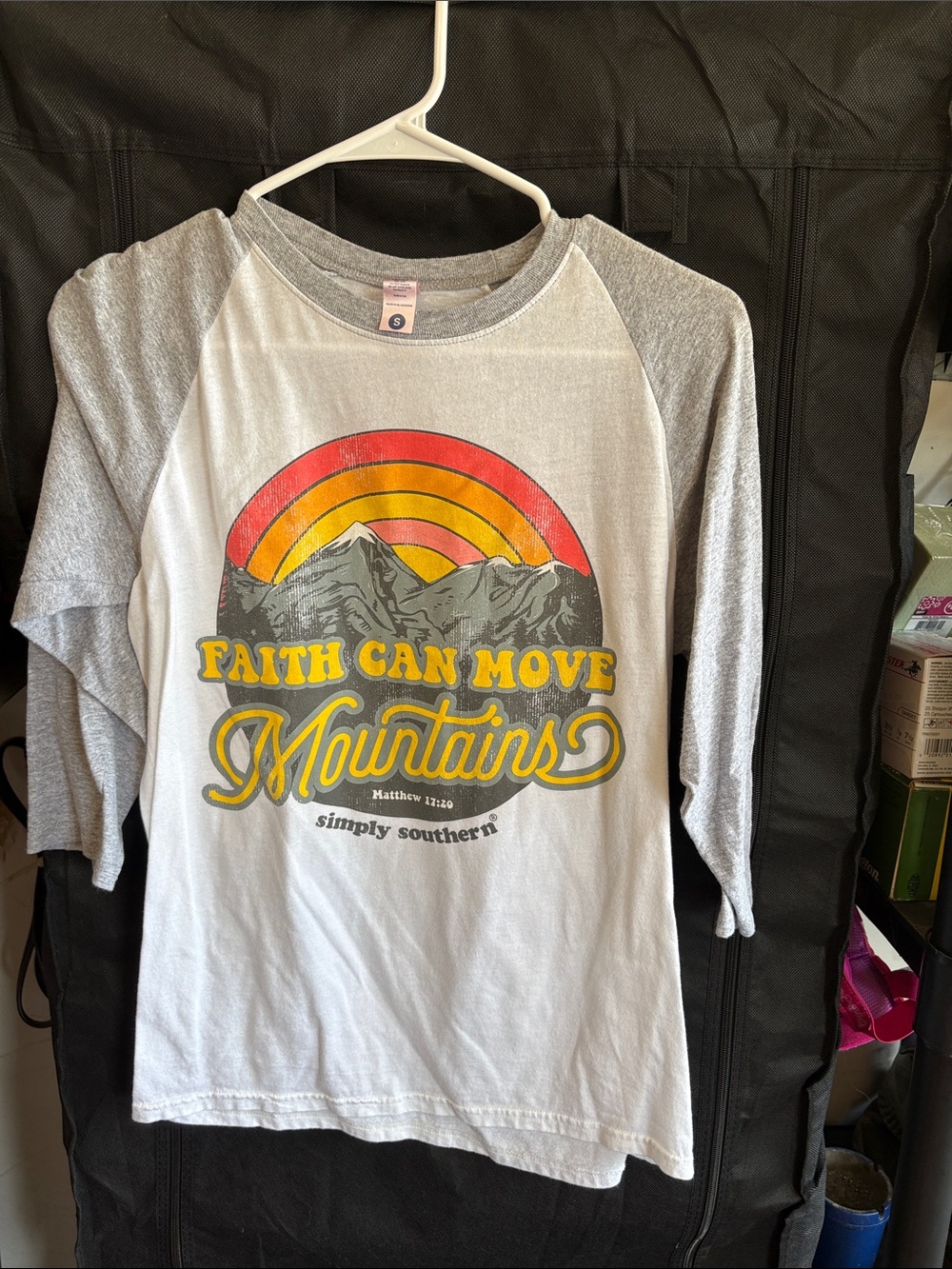 Simply Southern Grey Raglan Long Sleeve Tee with Yellow & Orange Graphic